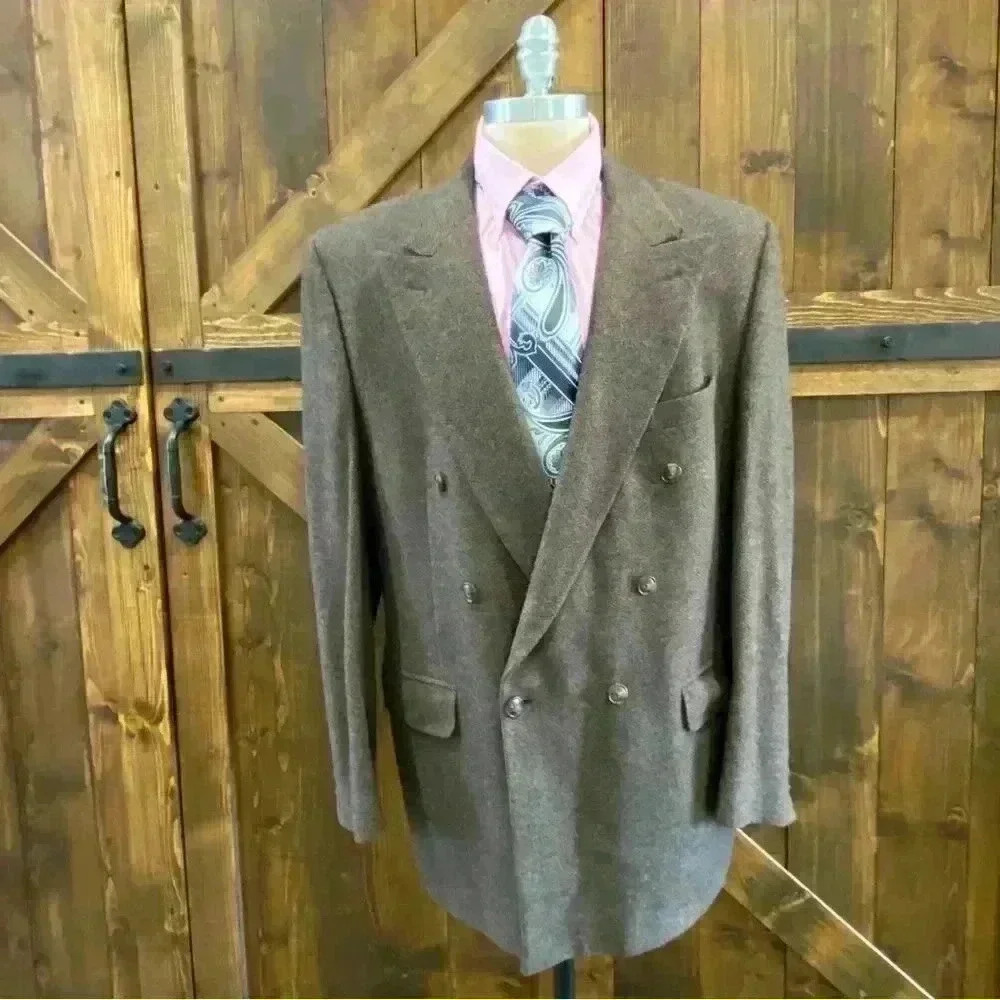 Burberrys Double Breasted Brown Wool Tweed Sports Coat Men’s 40L